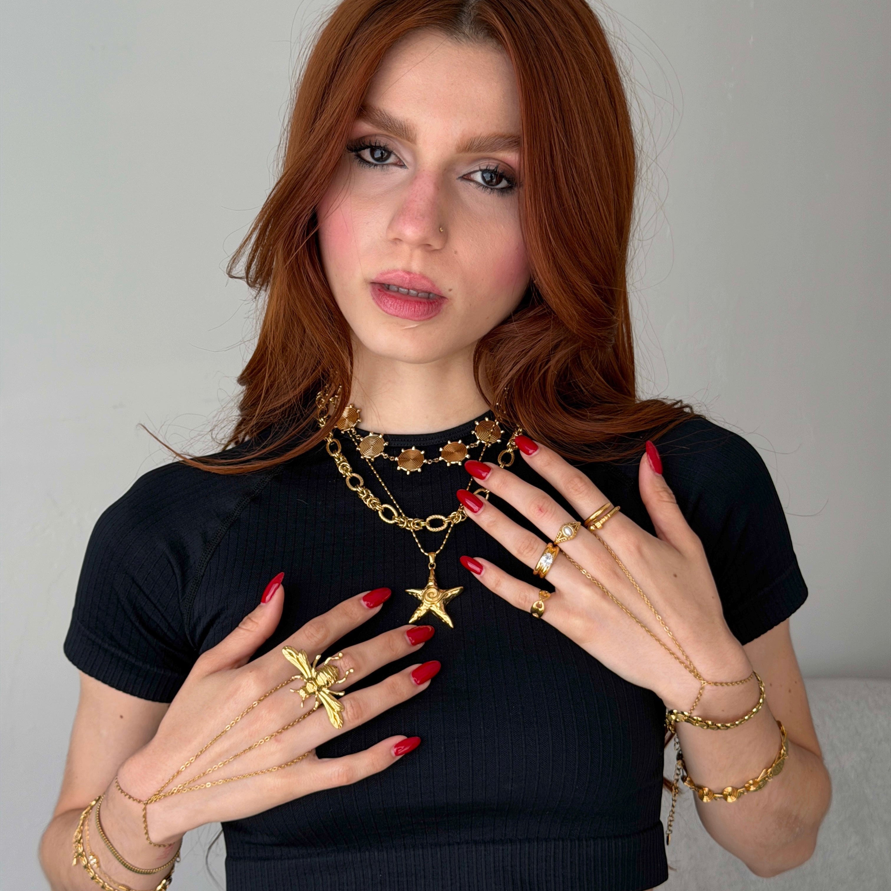 Double Hand Chain – Gold Stainless Steel Layered Hand Bracelet