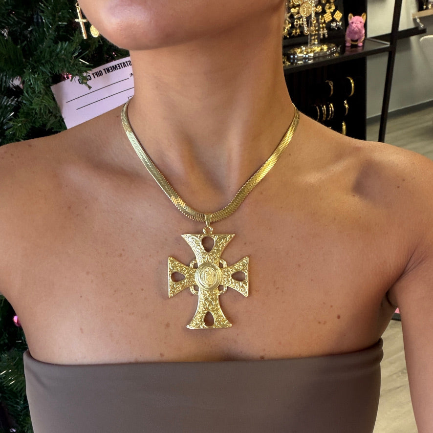 Cayetana Cross Necklace - 18k Gold Plated Large Cross Necklace