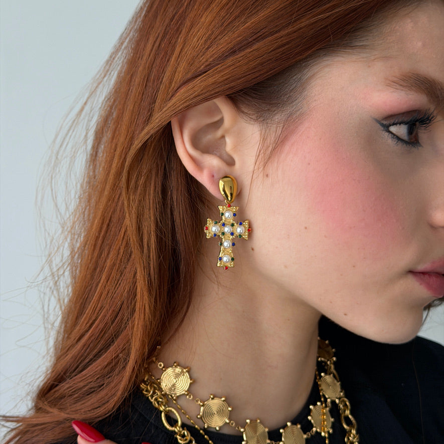GODDESS CROSS EARRINGS
