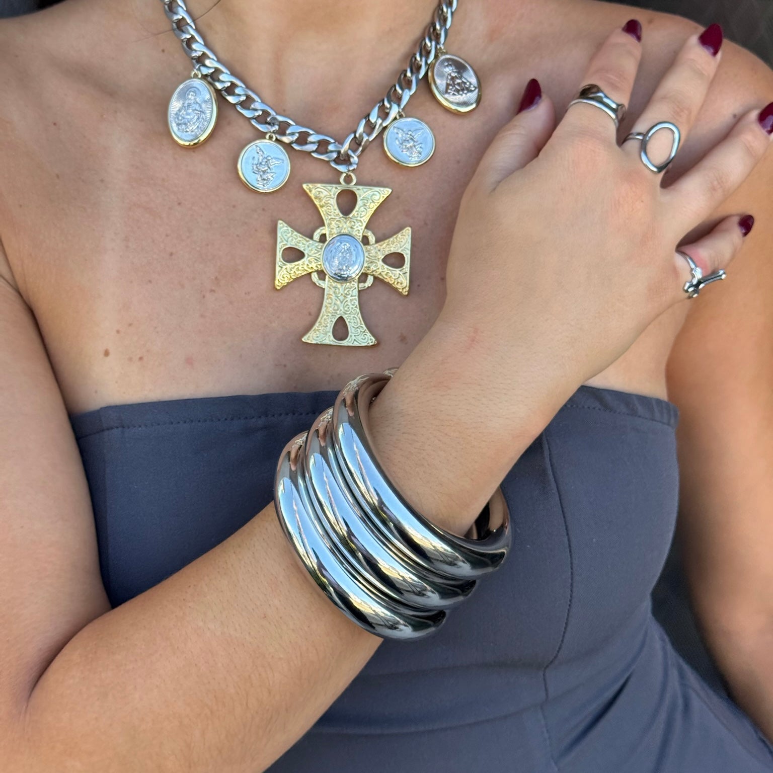 Desire Silver Bangle - Stainless Steel Silver Cuff Bangle