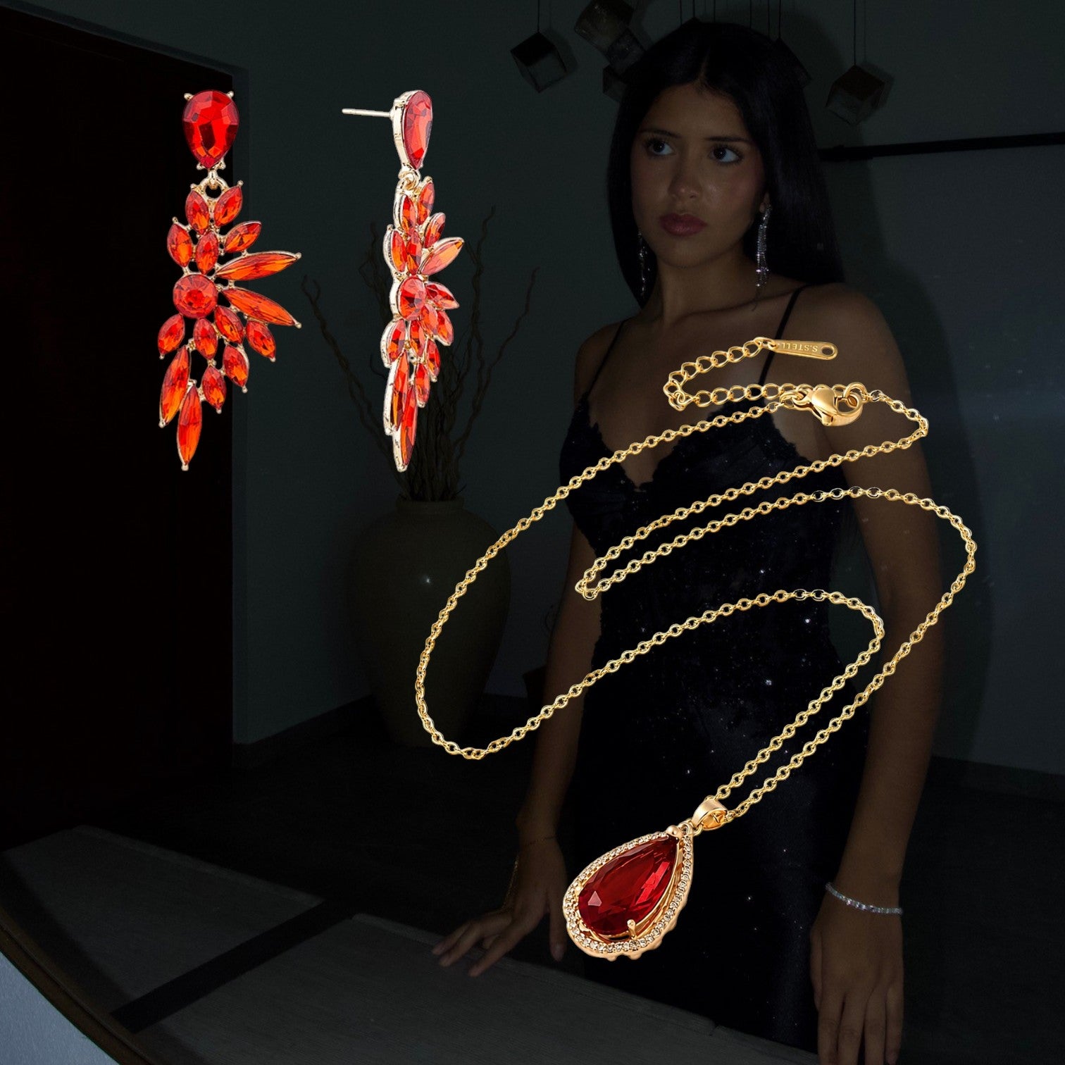 SET 3.0 - RED NECKLACE AND EARRINGS