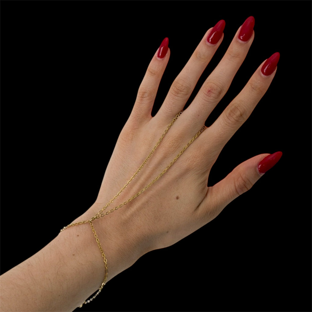 Double Hand Chain – Gold Stainless Steel Layered Hand Bracelet