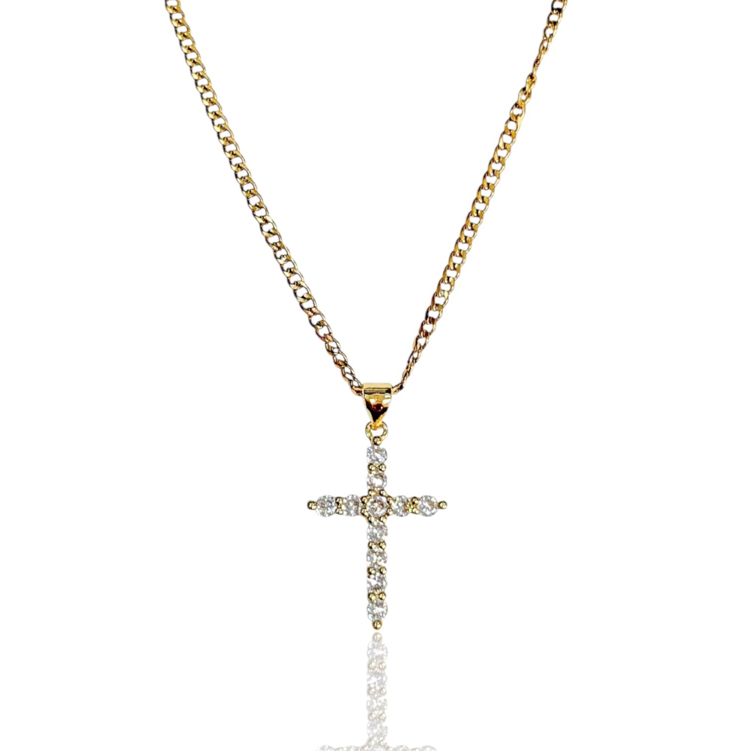 Cuban Cross - Men's Stainless Steel Zirconia Cross Necklace