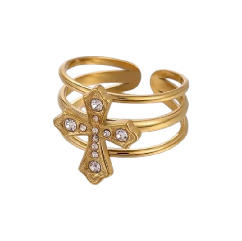 TRIPLE FAITH CROSS RING