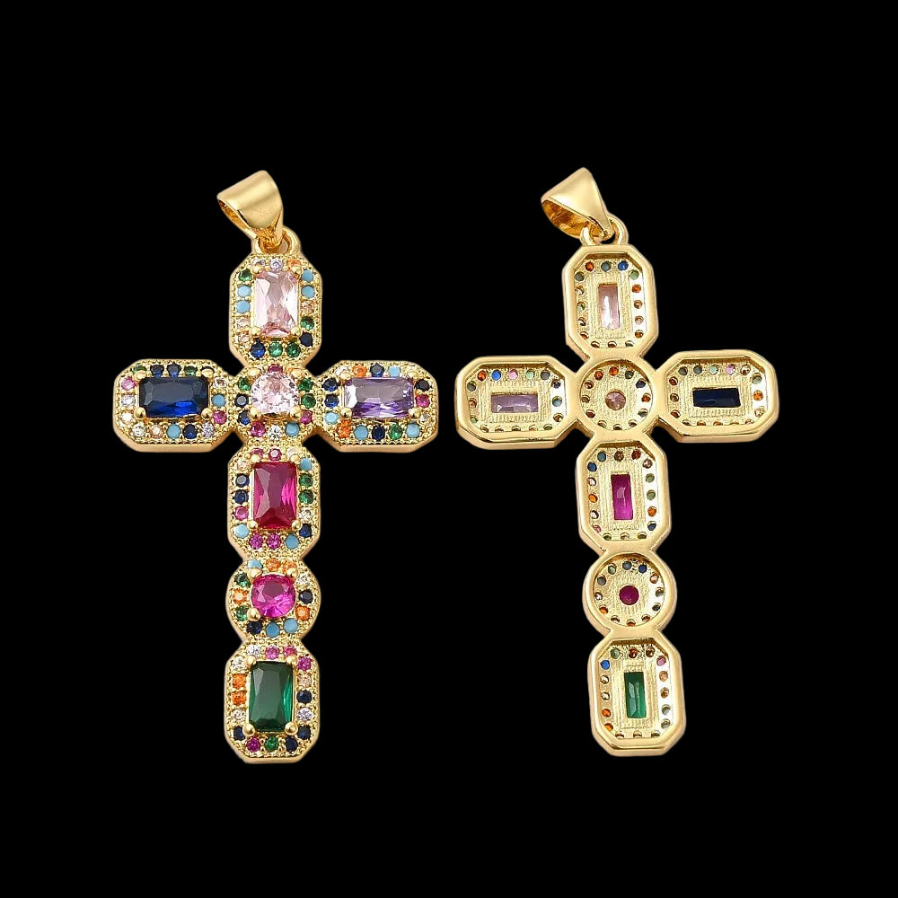 Large Multicolor Zirconia Cross Charm