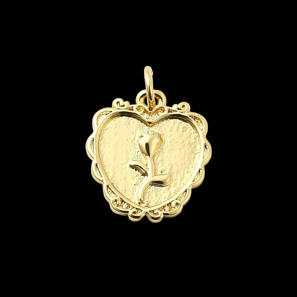 Heart Medal Charm with Rose