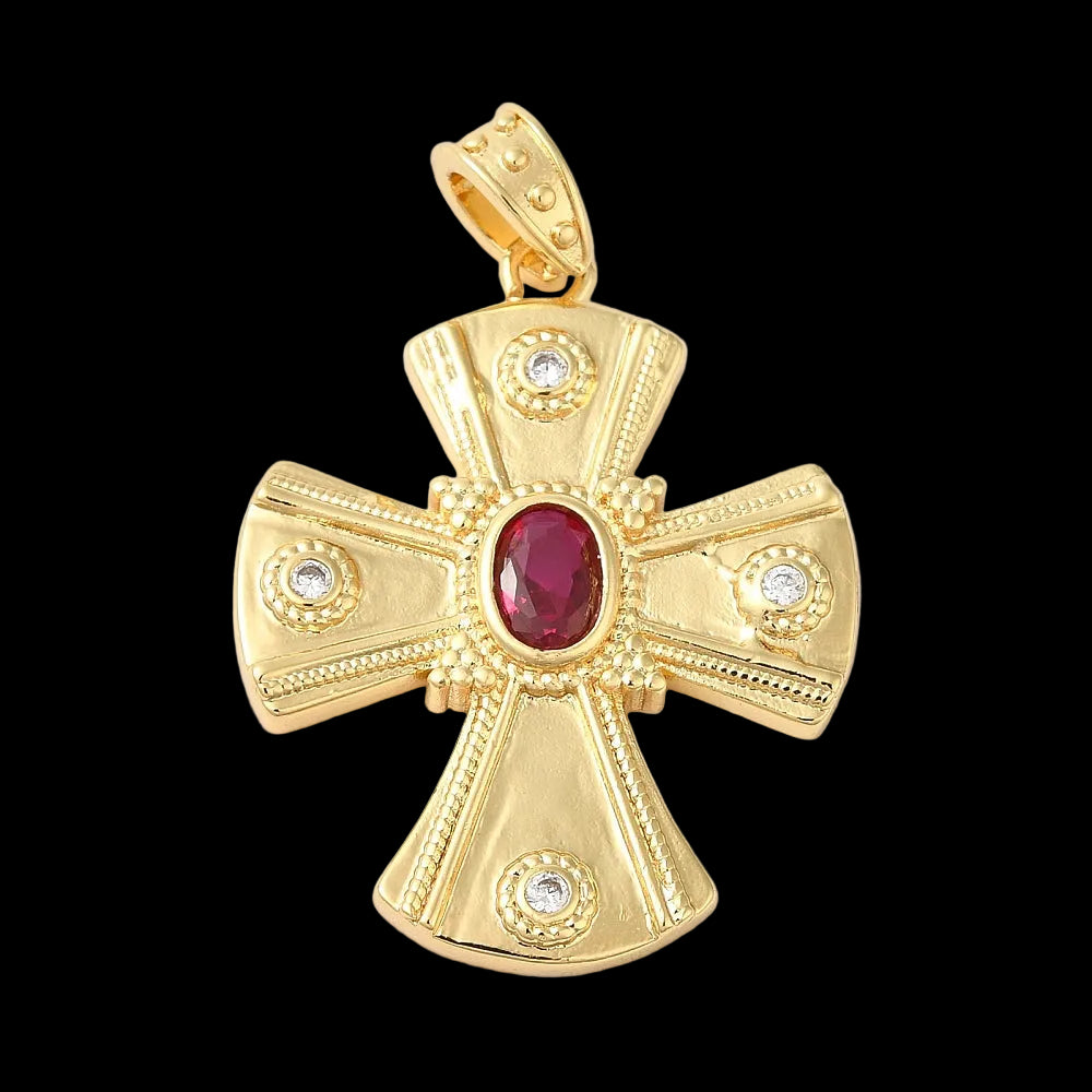 Chunky Cross Charm with Red Detail