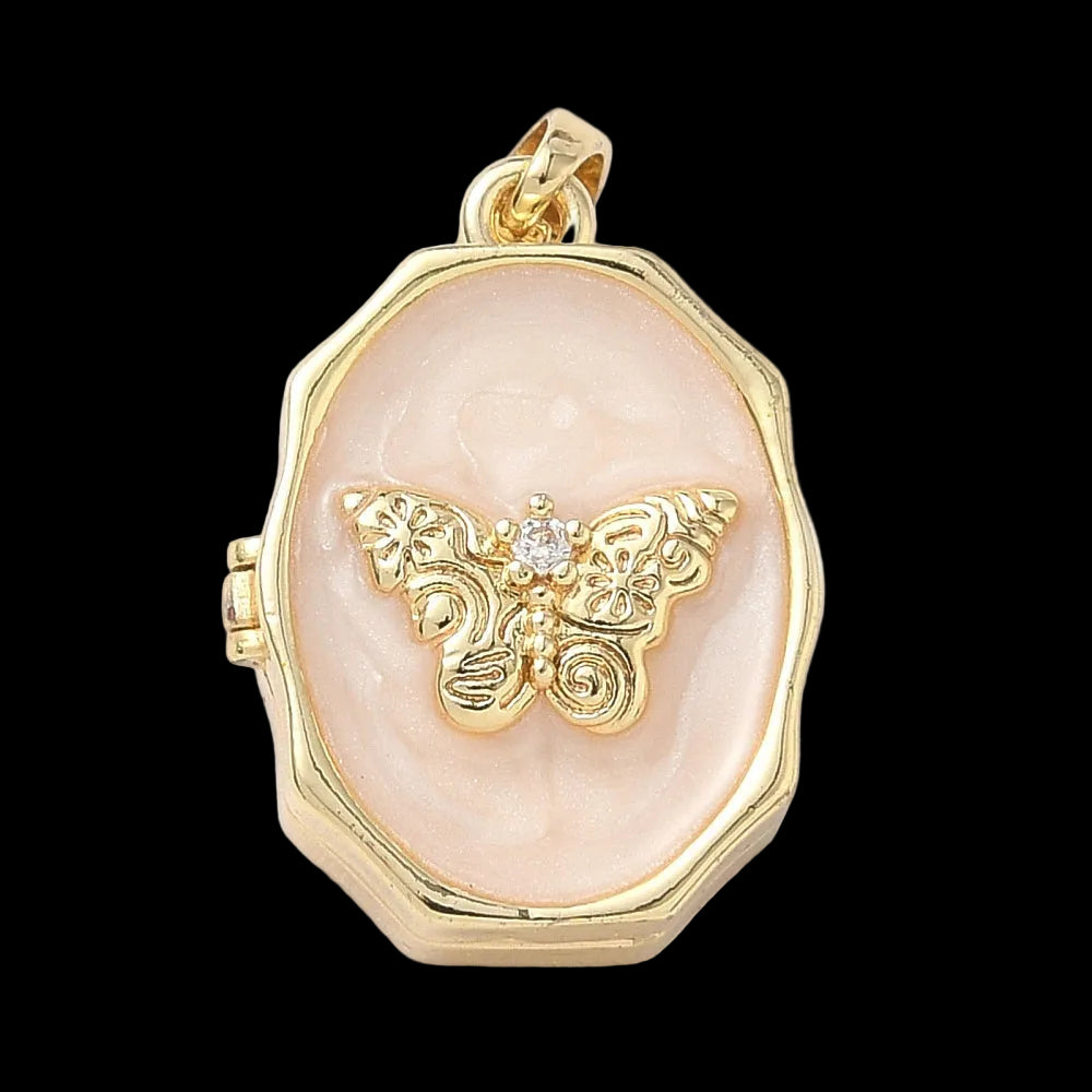 Pink Enamel Butterfly Locket Charm