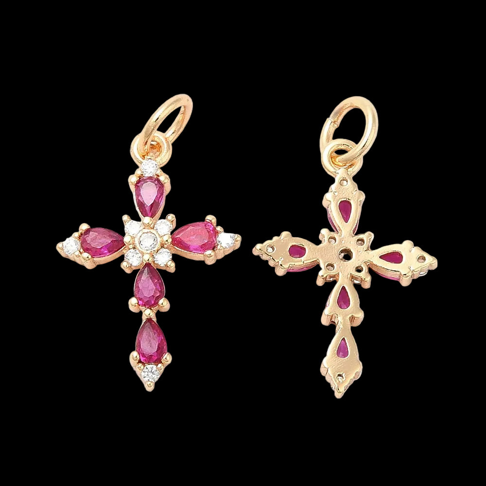 Small Cross Charm with Pink Zirconia