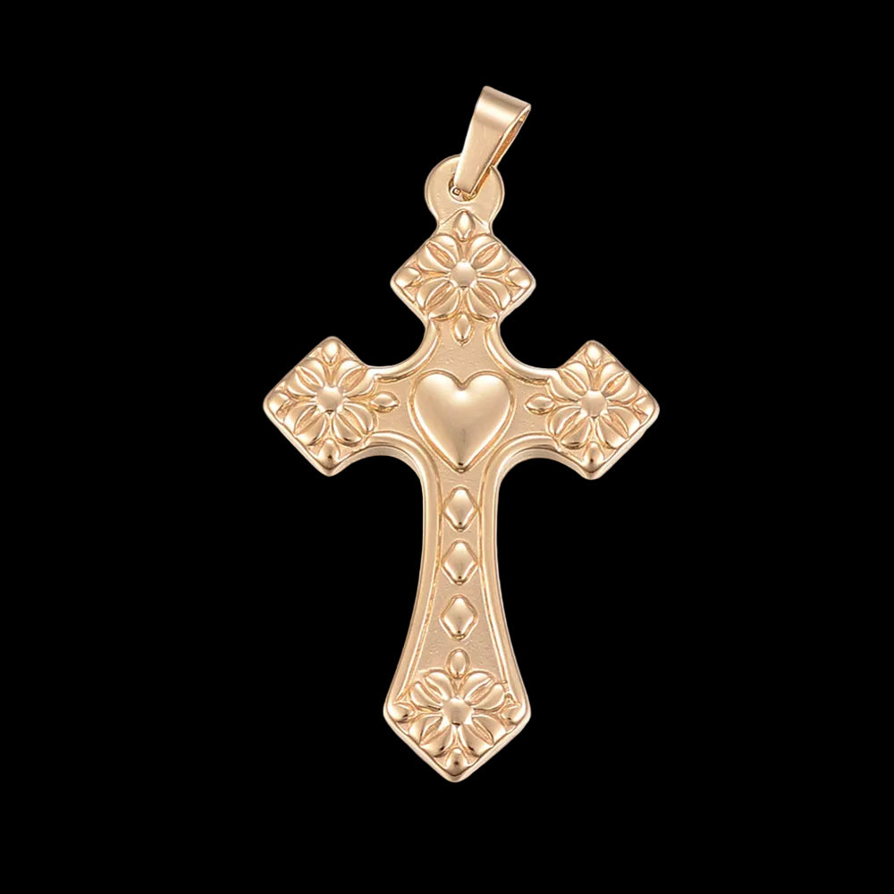 Large Stainless Steel Cross with Heart Charm