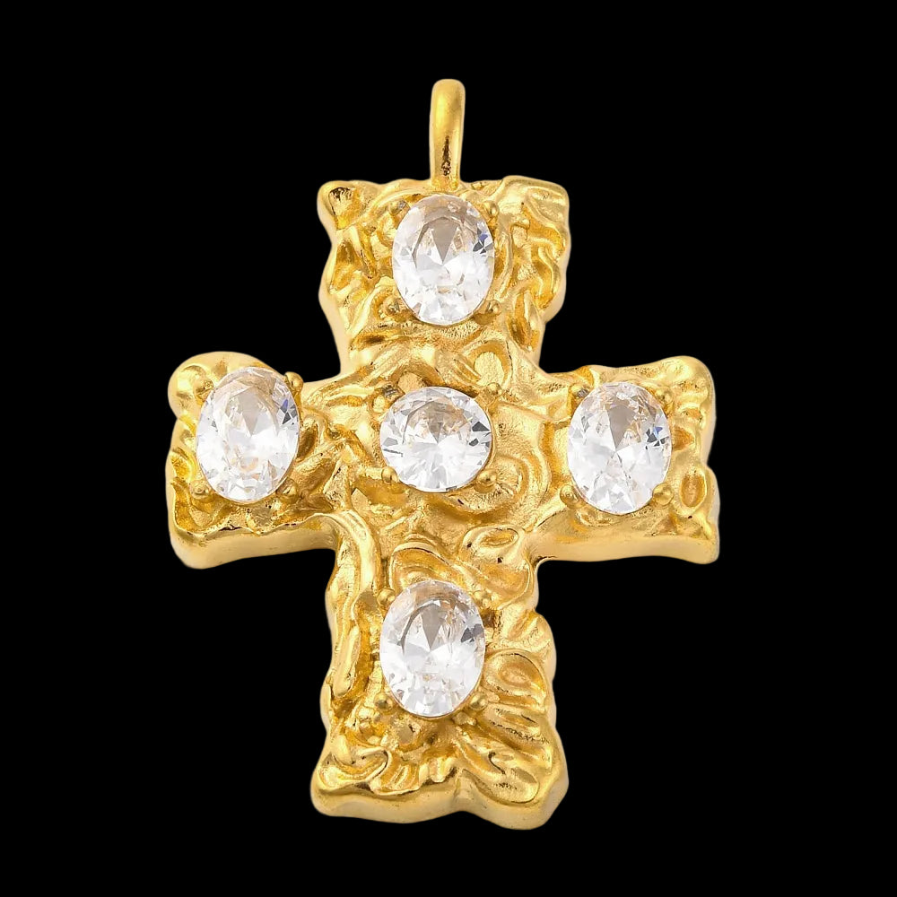 Large Textured Cross Charm with White Zirconia