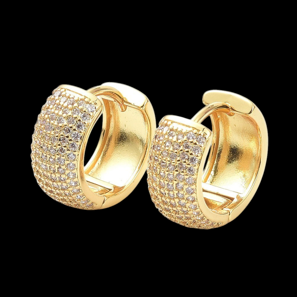 CP STATEMENT Dazzle chunky huggie hoop earrings in 18k gold plated finish with pavé crystal detailing.