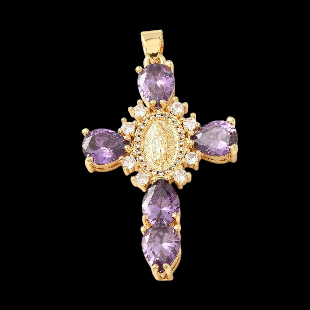 Large Purple Zirconia Cross Charm