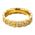 CP STATEMENT gold-tone stainless steel Lara ring featuring a scalloped edge and embedded clear crystals